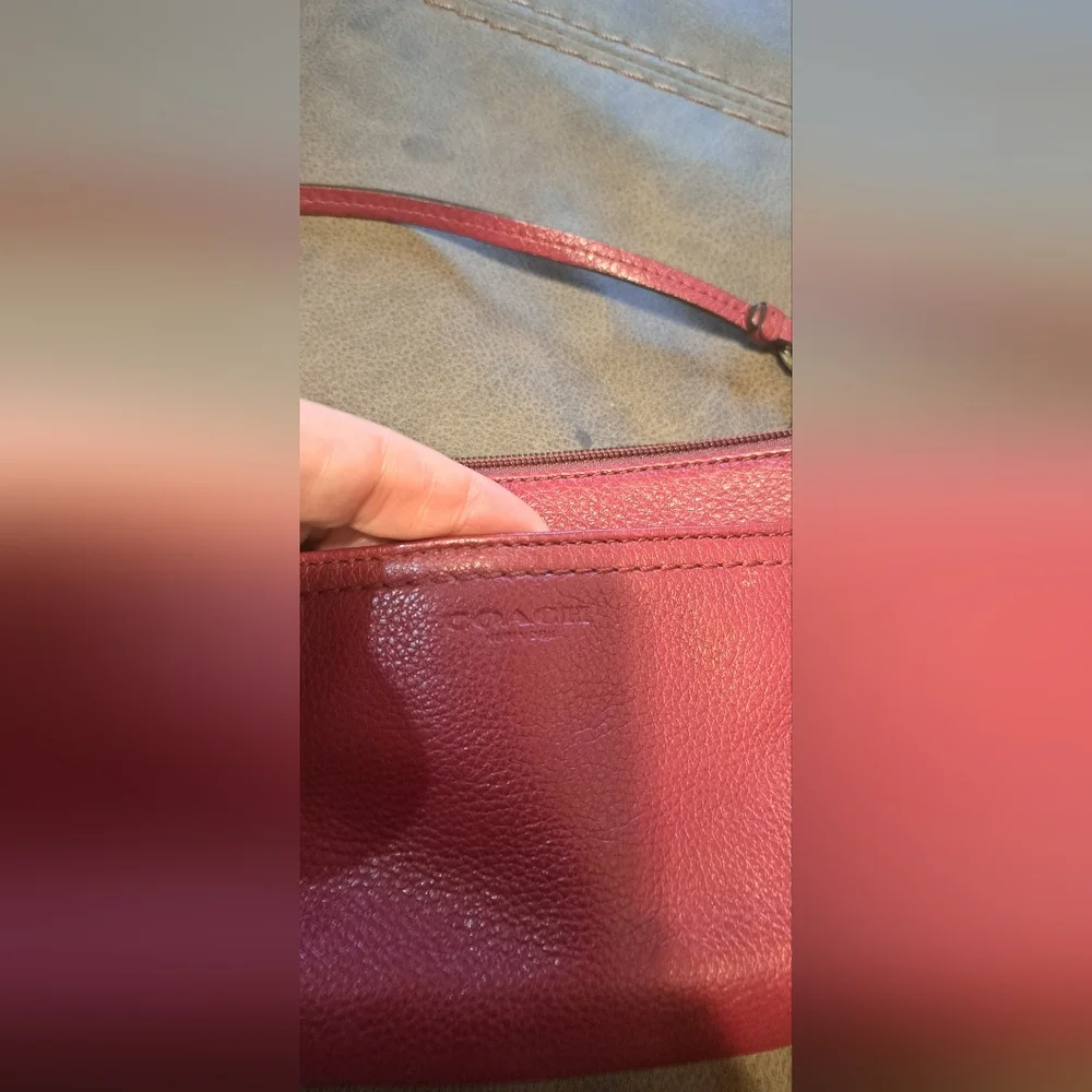 Red Coach Leather Wristlet Logo Tag Office School Work Church NWOT